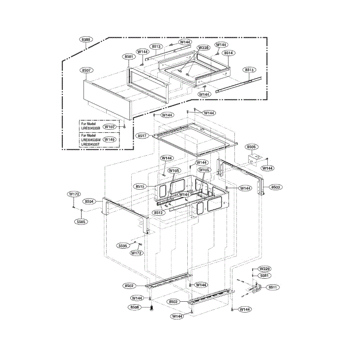 Drawer Diagram and Parts List for LRE30453ST 00 LG Range