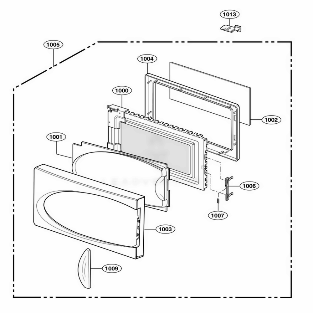 Door Parts Diagram and Parts List for 63102301 CW1ESEA LG Range
