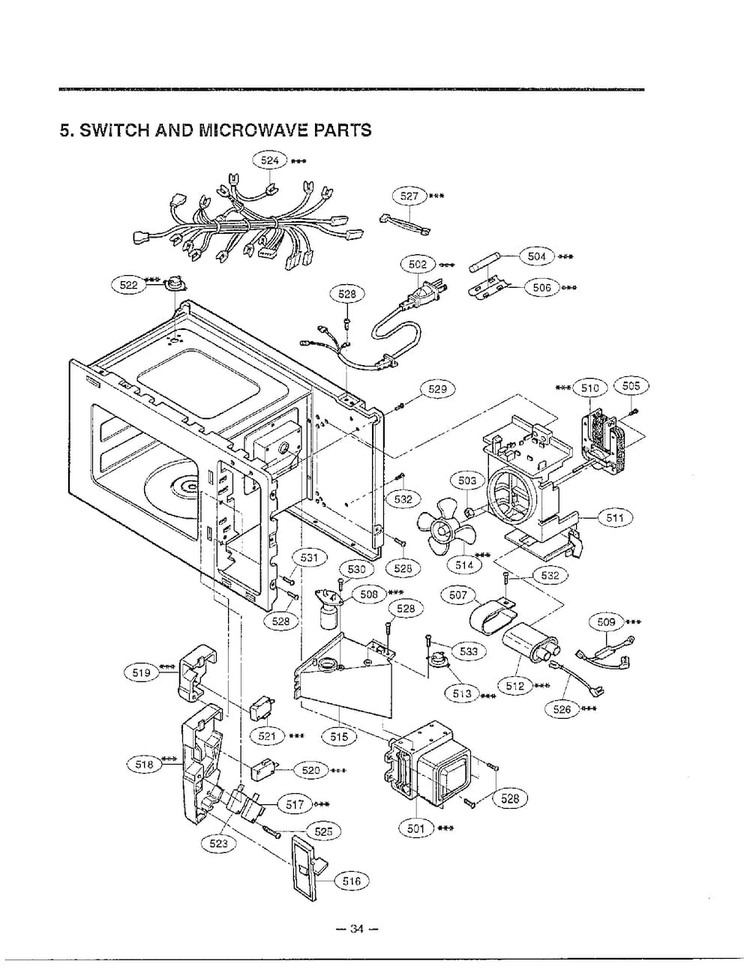 Complete Microwave Oven Page 6 Diagram and Parts List for MA-1554M  LG Microwave