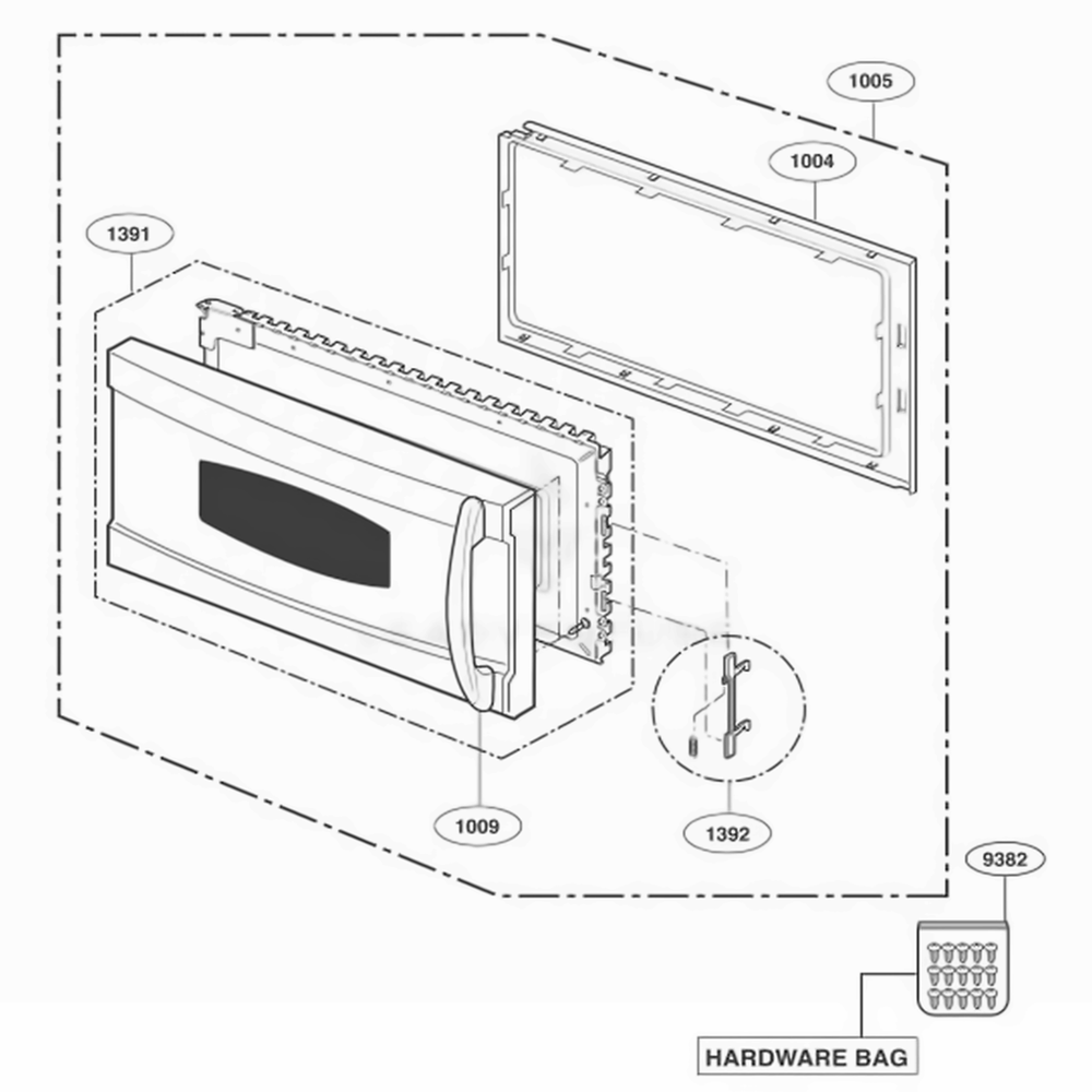 Door Parts Diagram and Parts List for JVM1490BH ABKEGEU LG Range