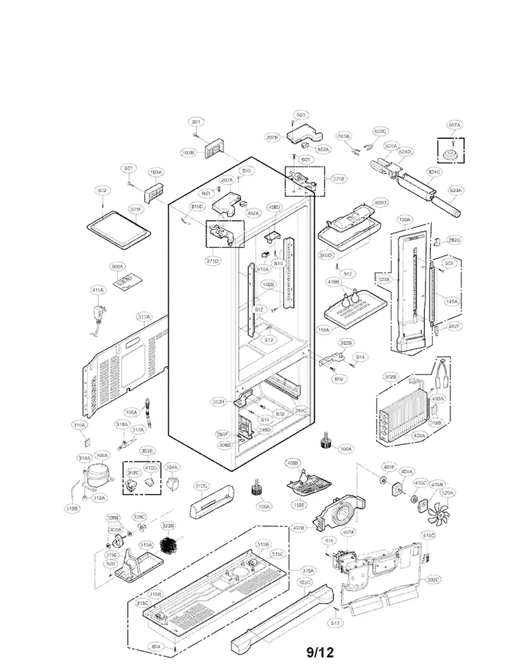 Case Parts Diagram and Parts List for LFX25961SB 01 LG Refrigerator