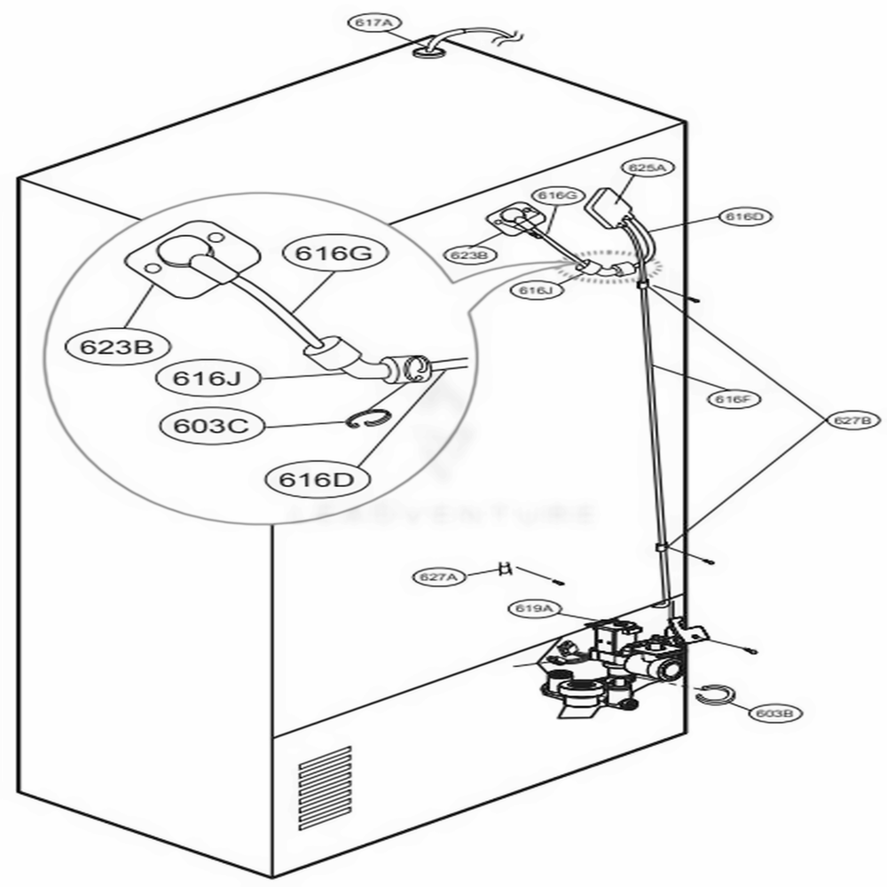 Valve And Water Tube Parts Diagram and Parts List for 73059 AWBCSE0 LG Refrigerator