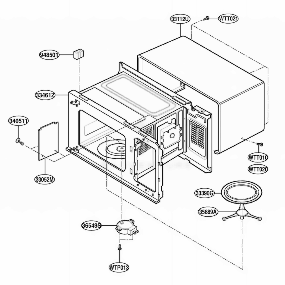 Oven Cavity Parts Diagram and Parts List for DMW10B SGEDOM LG Range