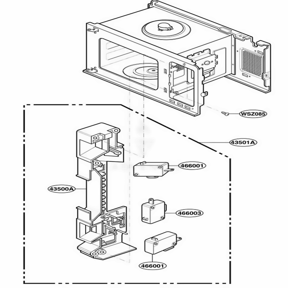 Latch Board Parts Diagram and Parts List for KCMS185JBT0 ABSEKAD LG Range