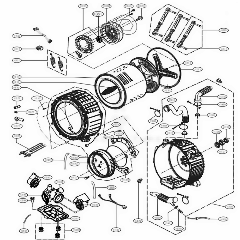 Drum And Tub Assembly Diagram and Parts List for 41072 ABWESEU LG Washer