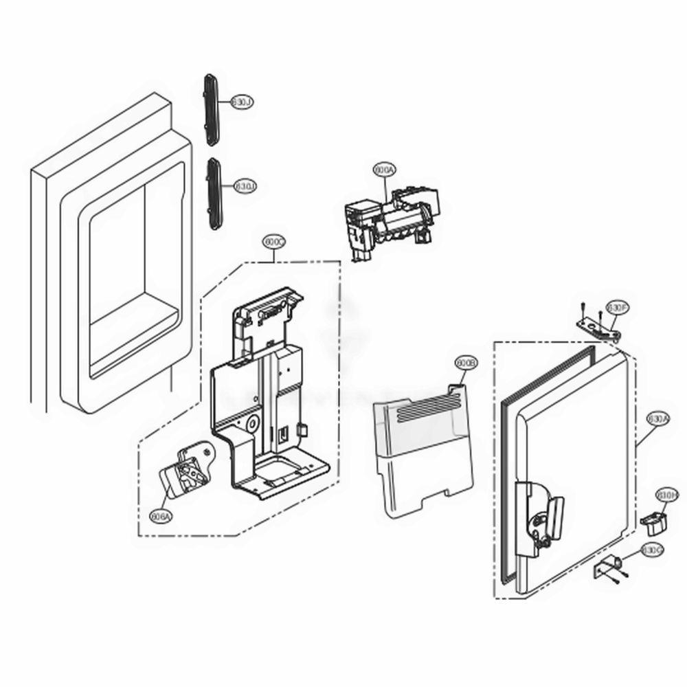 Ice Maker And Ice Bin Parts Diagram and Parts List for LFXS24623S ASTCNA0 LG Refrigerator