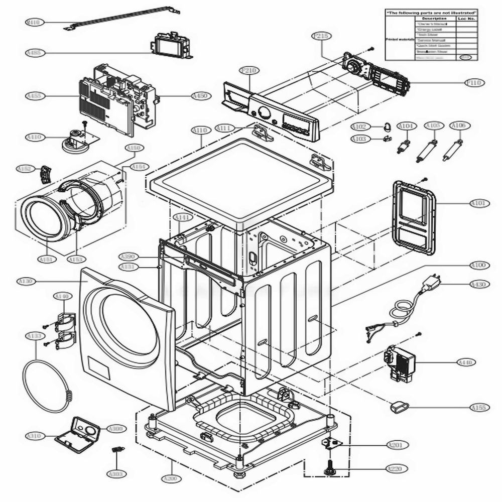 Cabinet And Control Panel Assemlby Diagram and Parts List for WM3370HWA ABWEPUS LG Washer