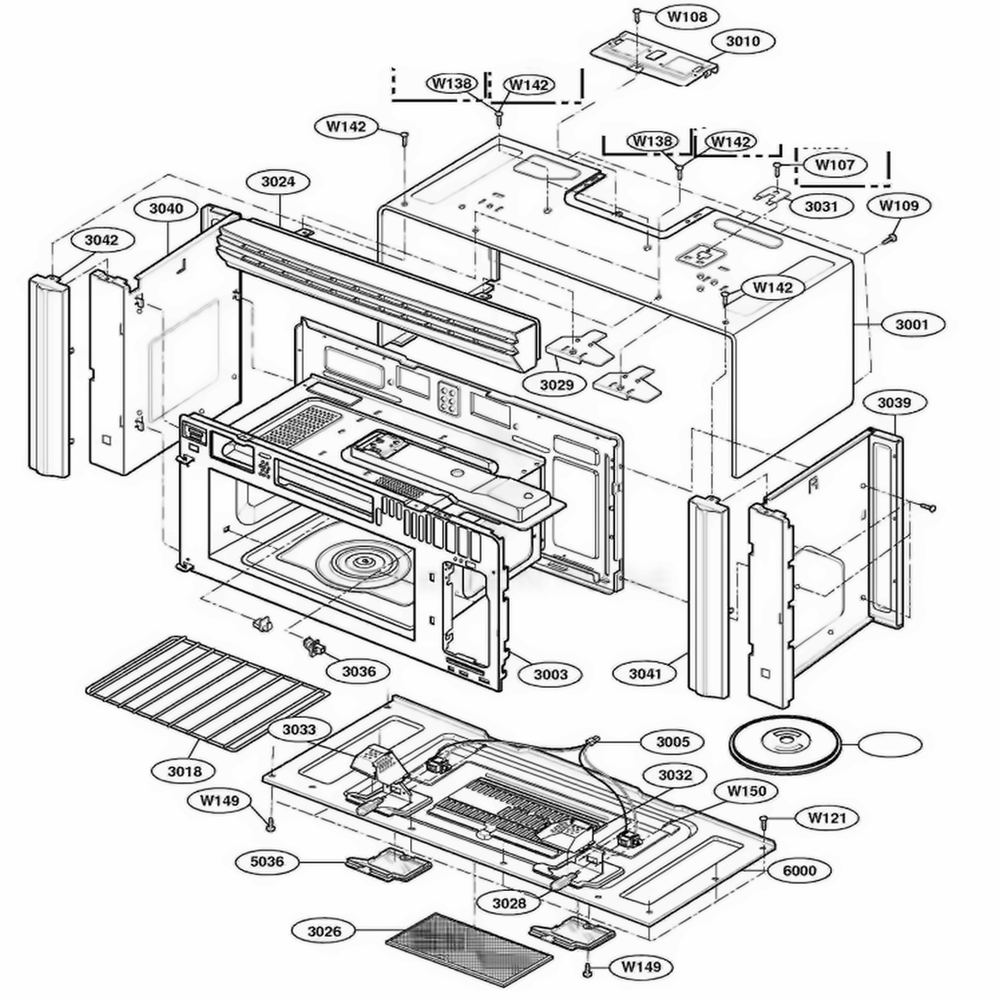 Oven Cavity Parts Diagram and Parts List for 64764 AB6ESEA LG Range