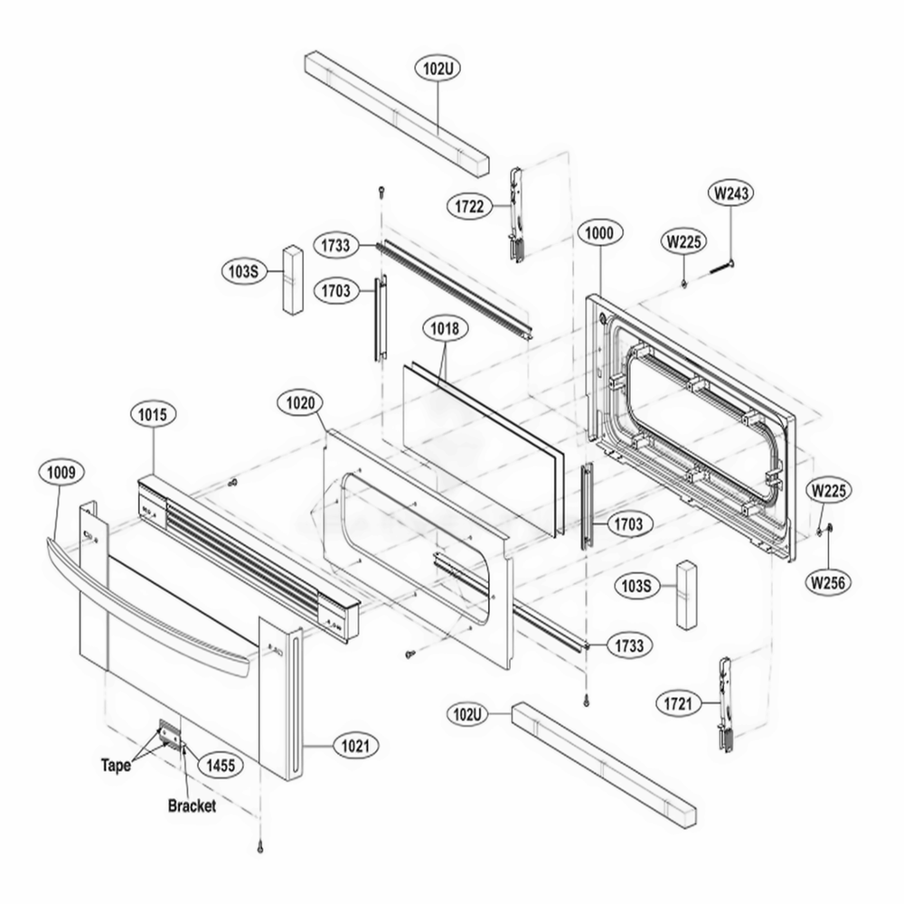 Upper Door Parts Diagram and Parts List for LDG3036ST FSTELGA LG Range