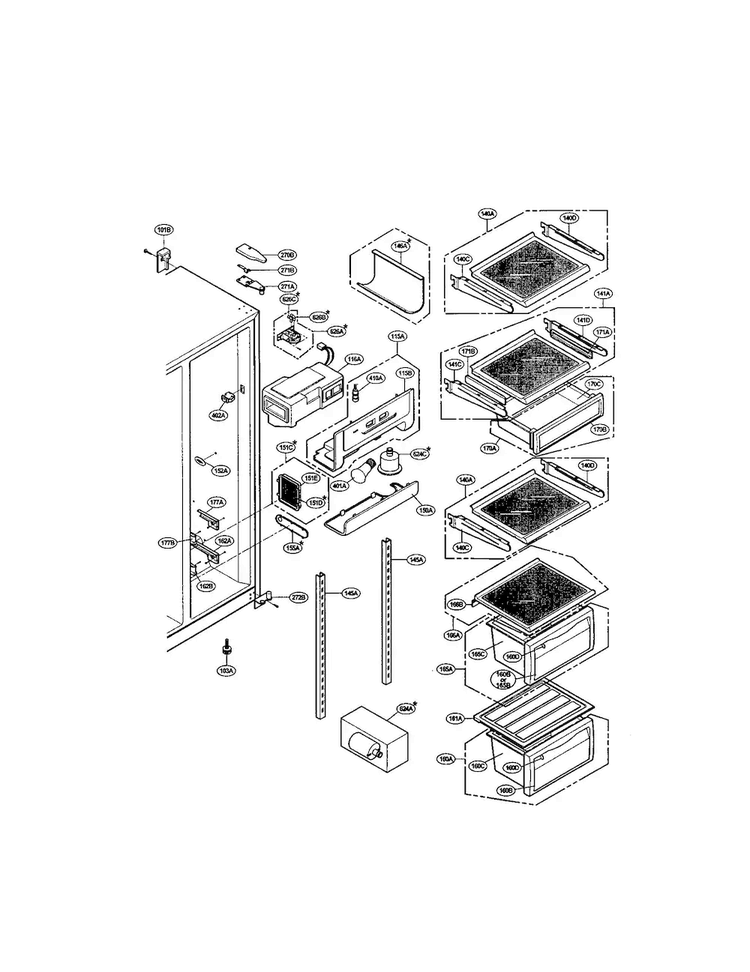 Refrigerator Shelves Diagram and Parts List for LRSPC2331BK  LG Refrigerator
