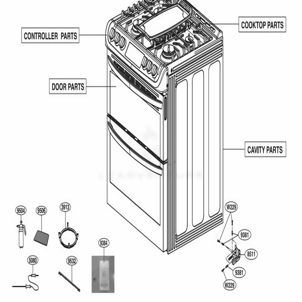 Main Diagram and Parts List for LTG4715BD ABDELGA LG Range