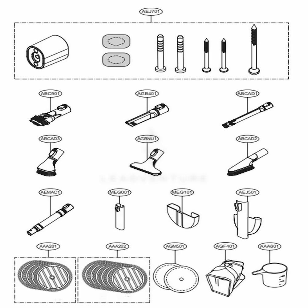 Accessories Diagram and Parts List for A908VMR AVWELGA LG Upright Vacuum
