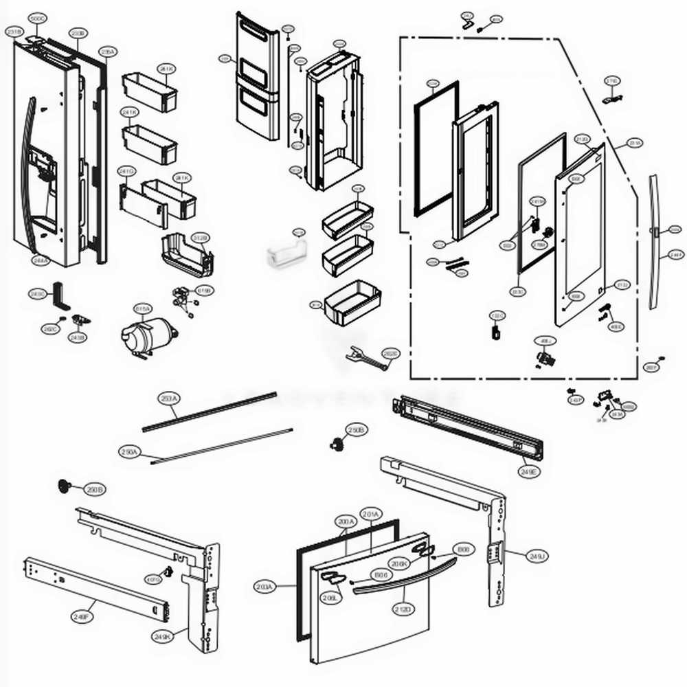 Door Parts Diagram and Parts List for LFXS28596S ASTCNA2 LG Refrigerator