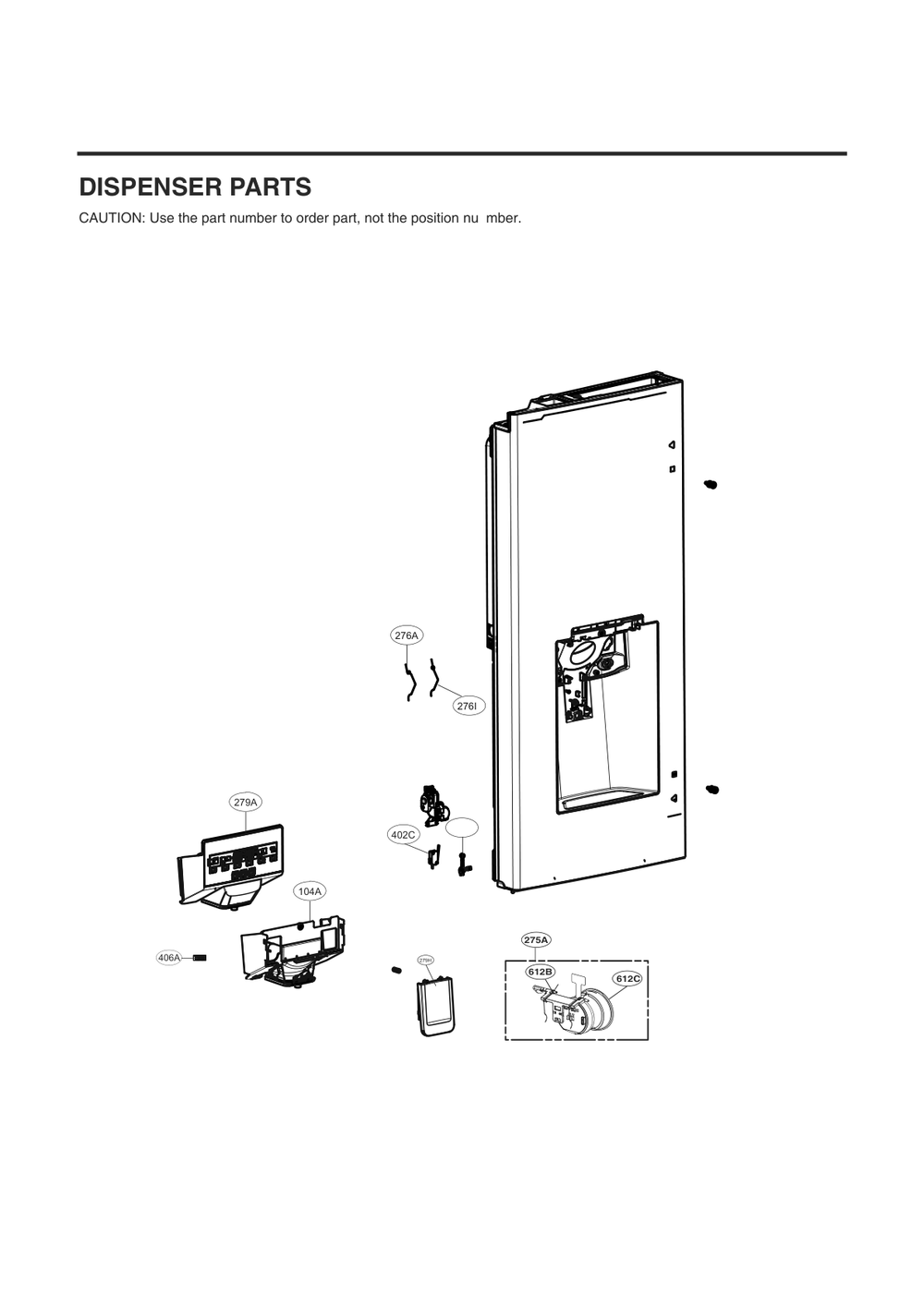 Dispenser Parts Diagram and Parts List for GC-L268NKSM ASBCNA0 LG Refrigerator