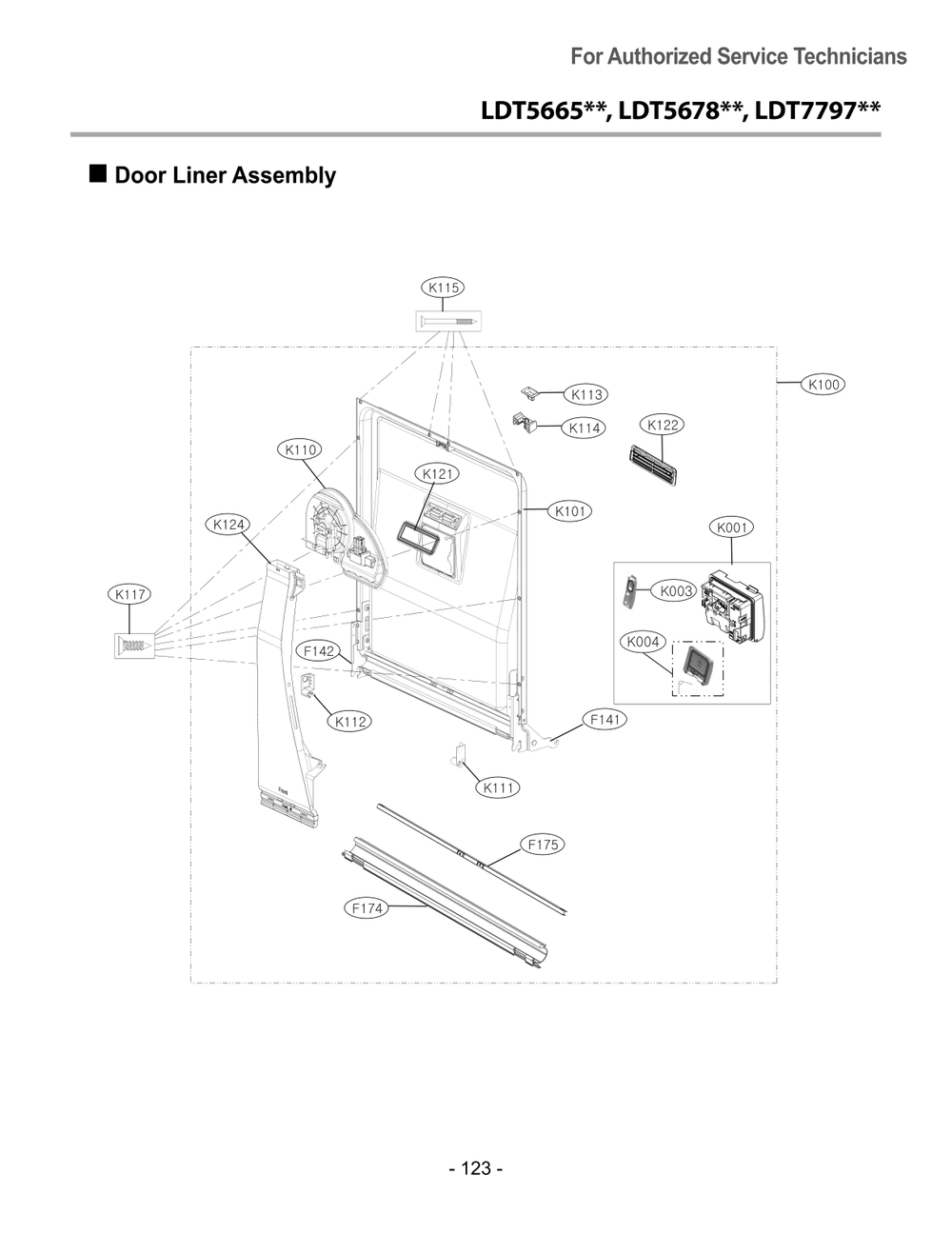 Door Liner Assembly Diagram and Parts List for DUA217TD ABDEEUS LG Dishwasher