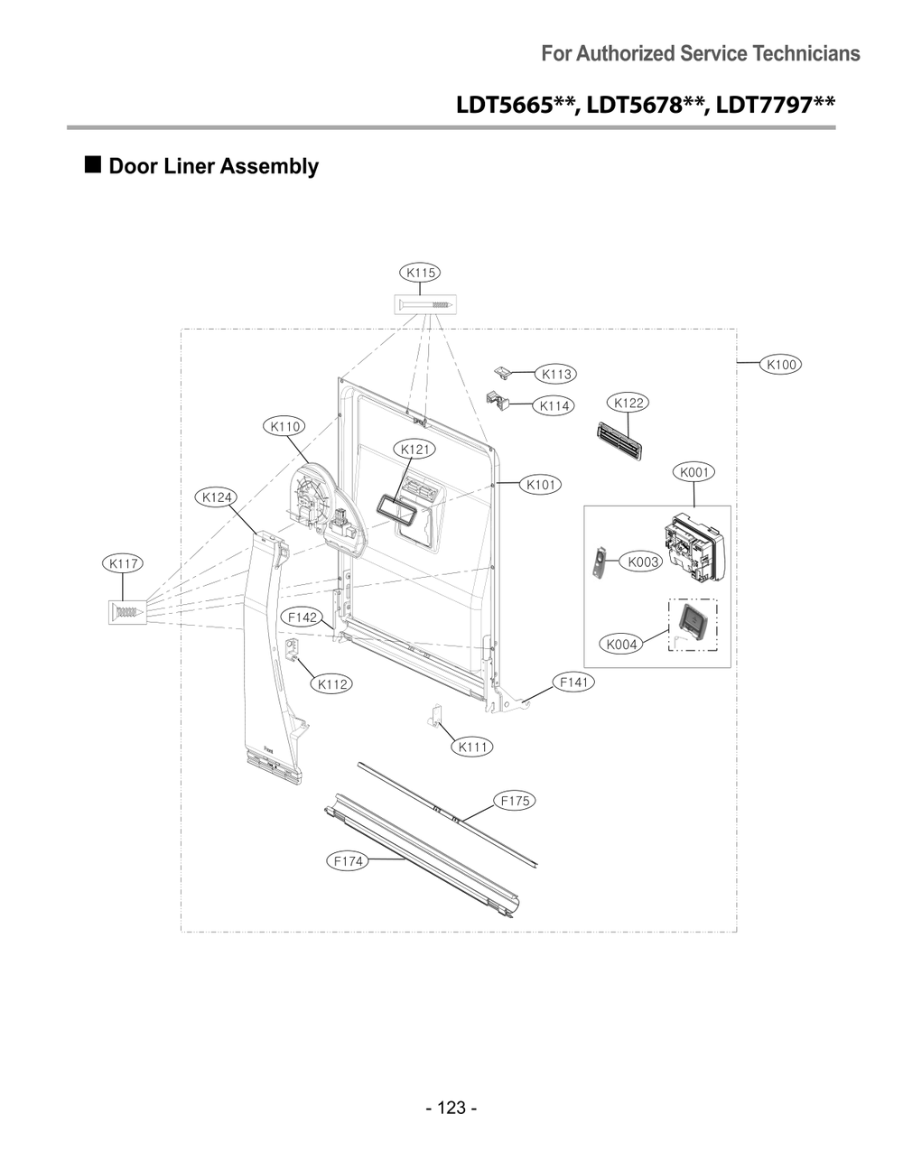 Door Liner Assembly Diagram and Parts List for DUA217TT ASTEEUS LG Dishwasher