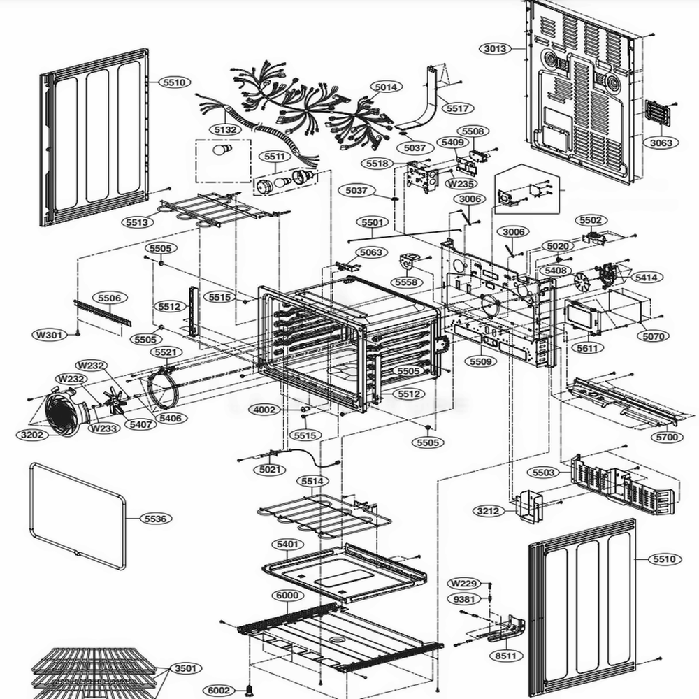 Lower Cavity Parts Diagram and Parts List for 96047 FBDLSEA LG Range