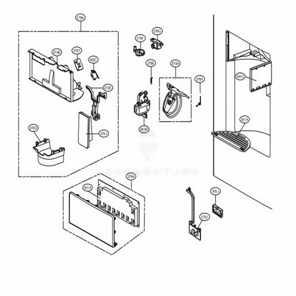 Dispenser Parts Diagram and Parts List for 71053 ASTCSE4 LG Refrigerator