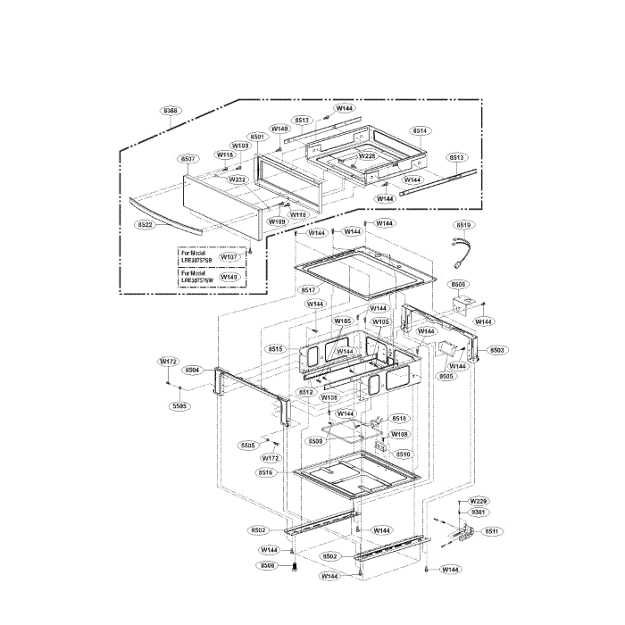 Drawer Diagram and Parts List for LRE30757SW 00 LG Range