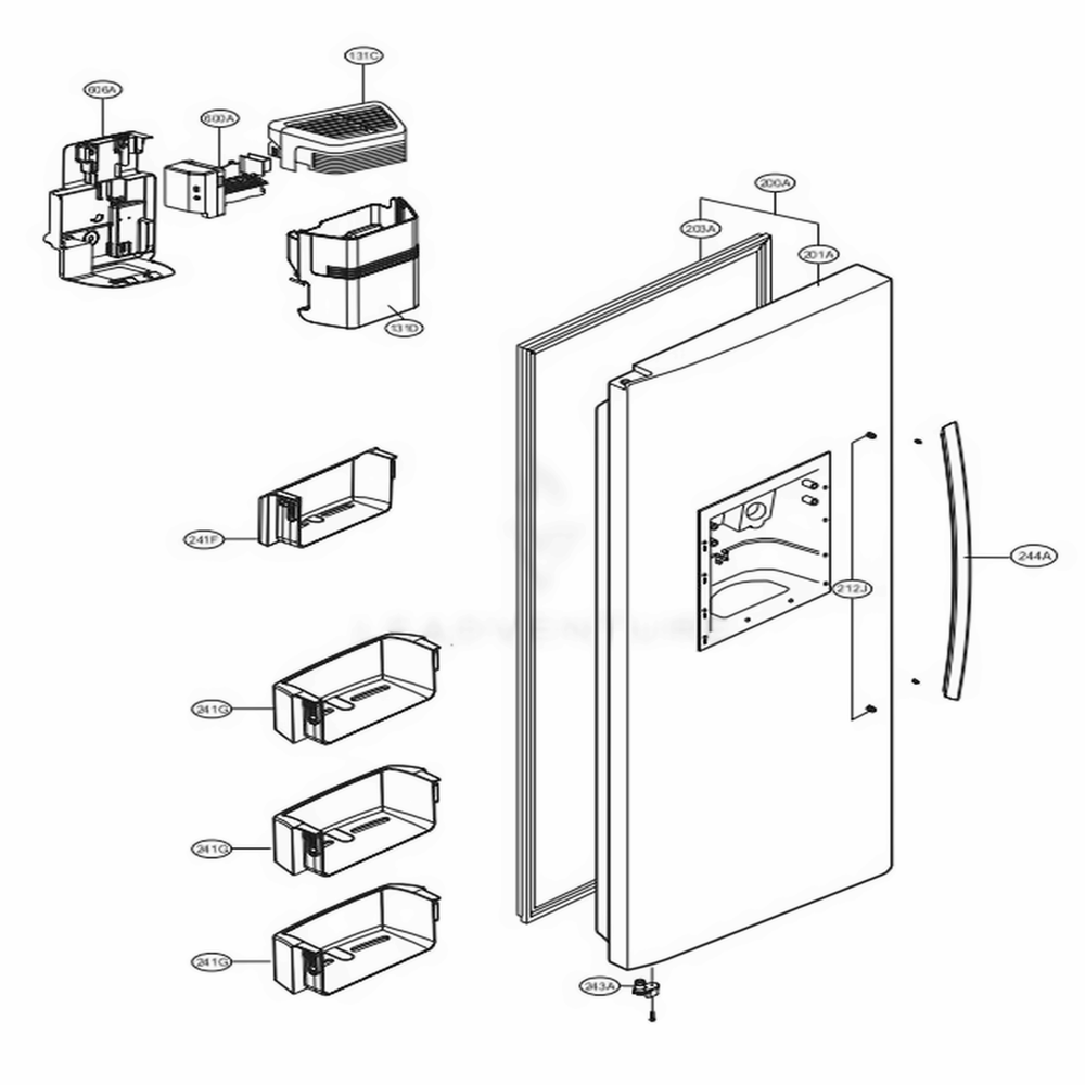 Freezer Door Diagram and Parts List for LSXS22423S ASTCNA0 LG Refrigerator