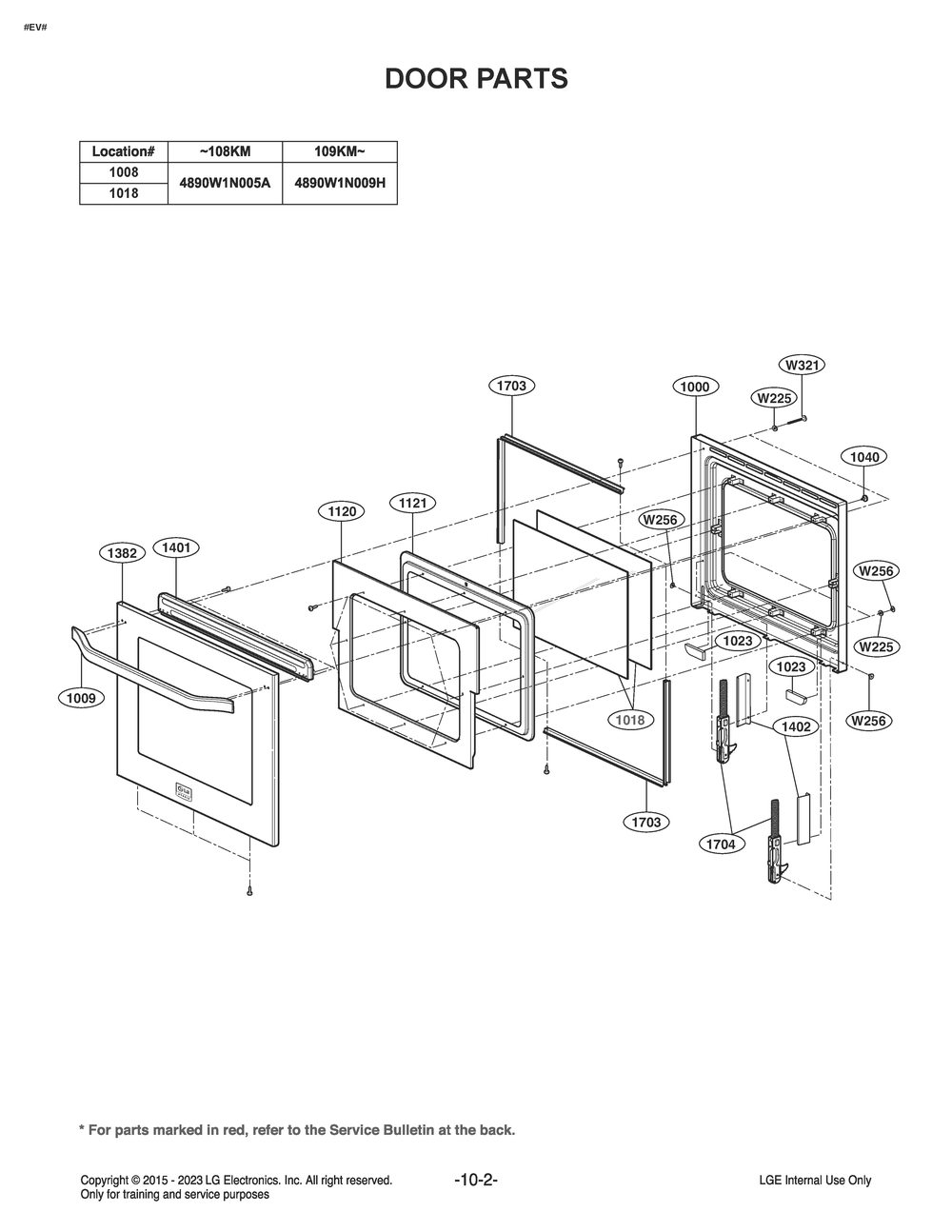 Door Parts Diagram and Parts List for LB3642SP AS6LSTD LG Range