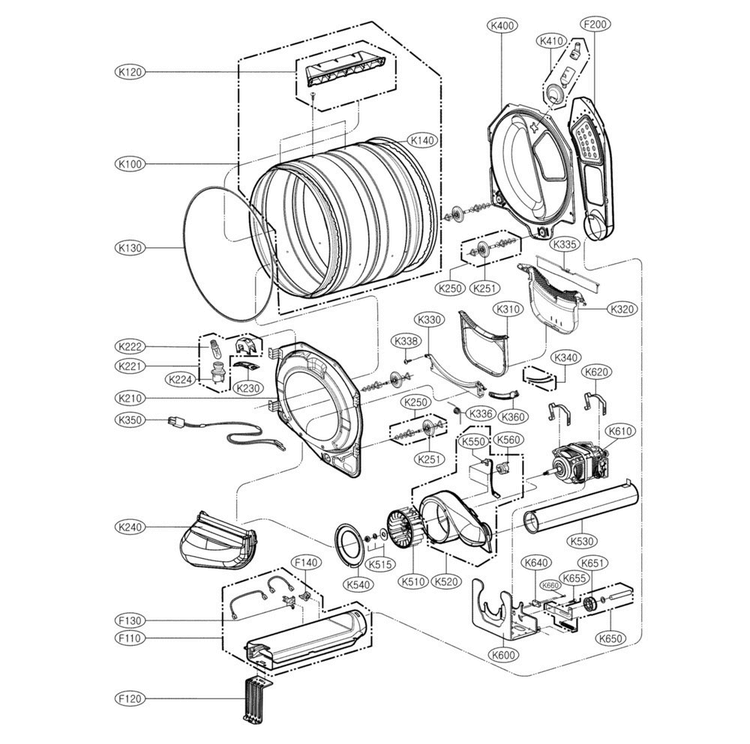 Drum Parts Diagram and Parts List for DLEX3250R  LG Dryer