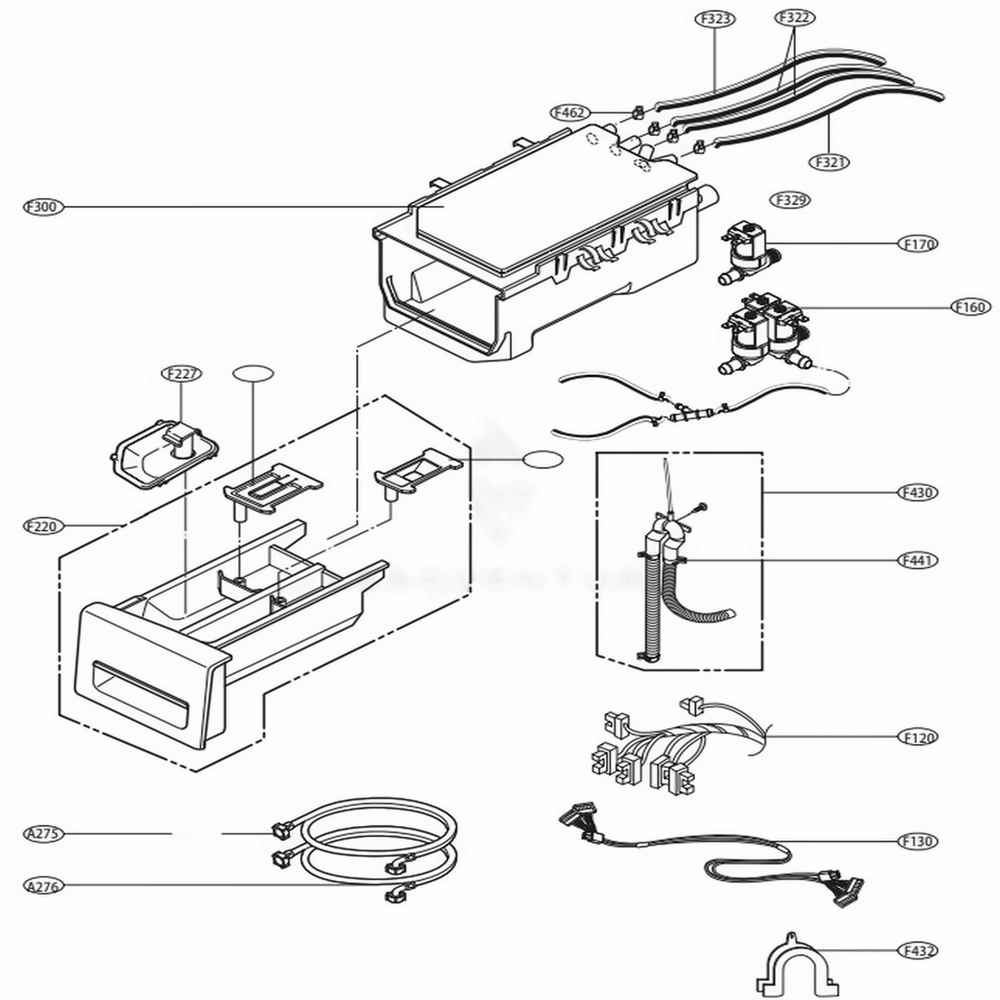 Dispenser Assembly Diagram and Parts List for WM3570HVA ASSEPUS LG Washer