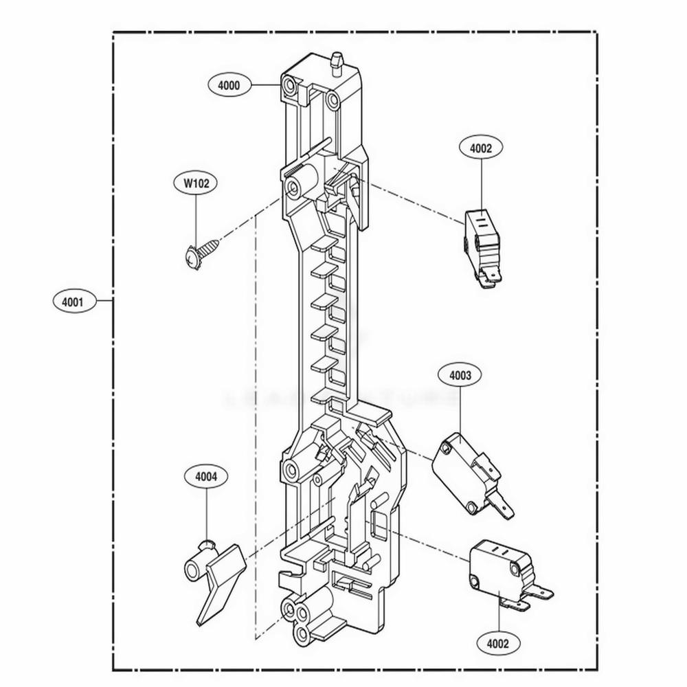 Latch Board Parts Diagram and Parts List for LMV1831SW CWHELGA LG Microwave