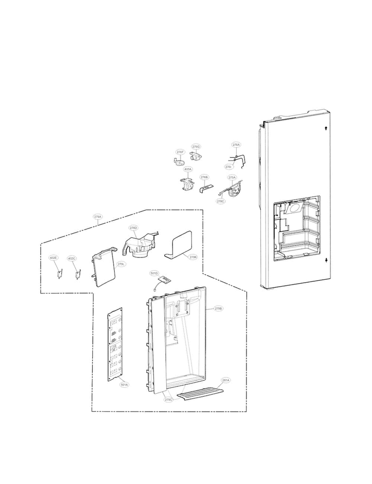 Dispenser Parts Diagram and Parts List for LFXS29626S 00 LG Refrigerator