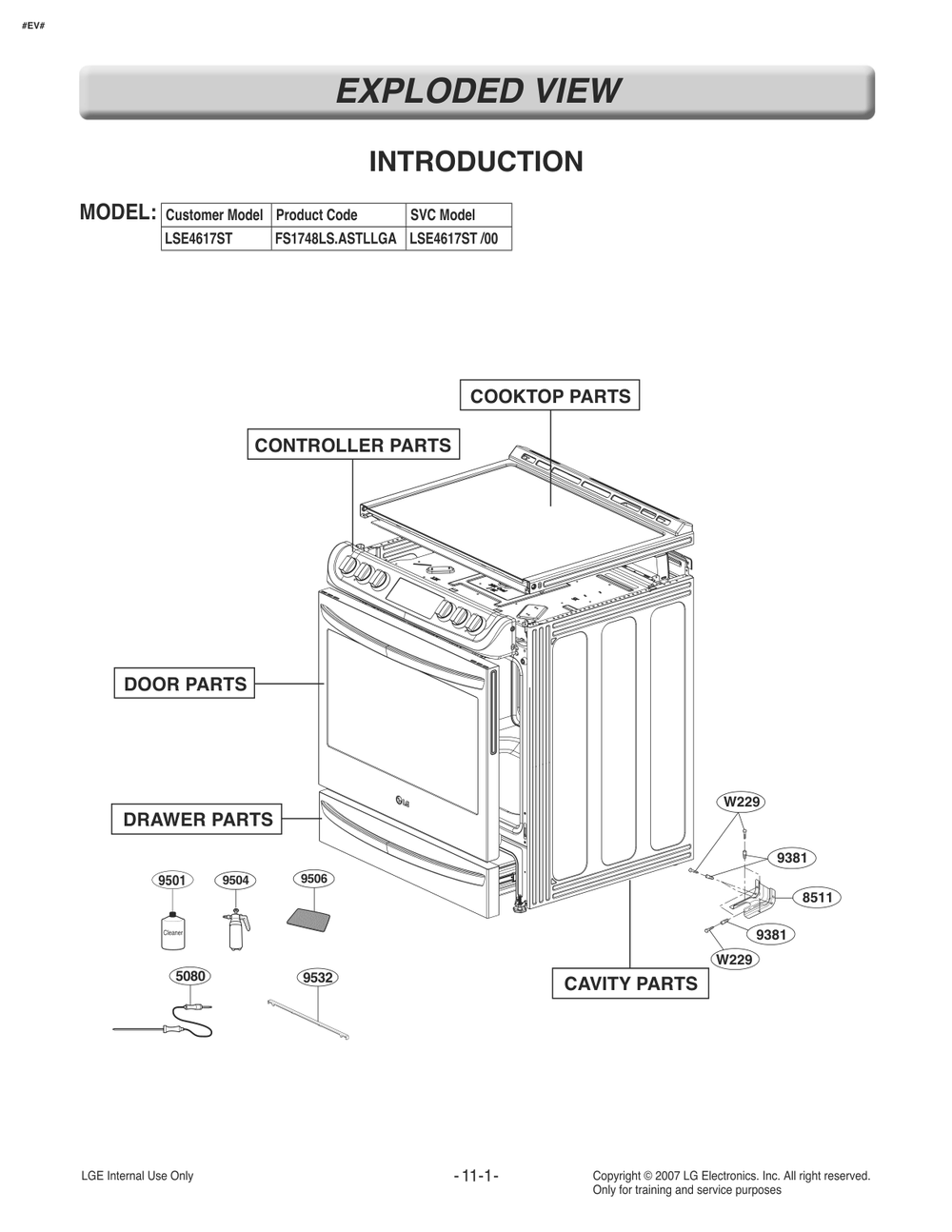 Introduction Diagram and Parts List for FS1748LS ASTLLGA LG Range