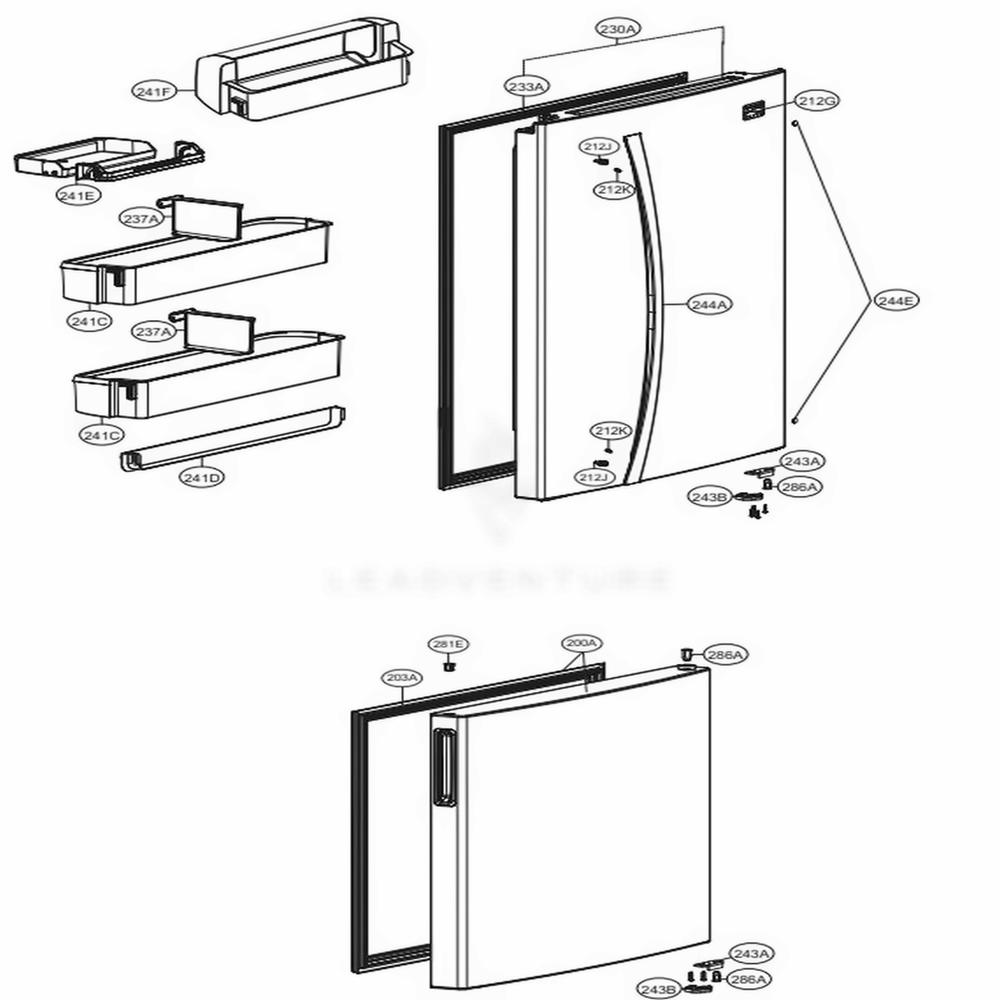 Door Parts Diagram and Parts List for 78042 ASWCSE2 LG Refrigerator