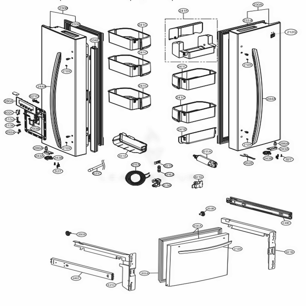 Door Parts Diagram and Parts List for 71329 AWBCSE1 LG Refrigerator