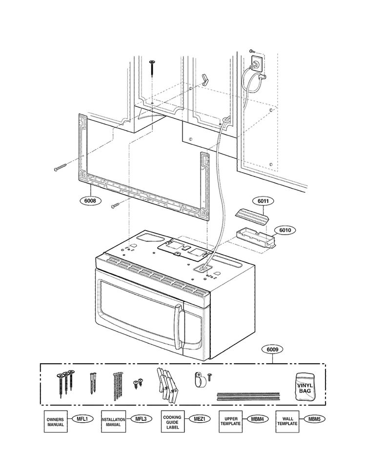 Installastion Parts Diagram and Parts List for LMV2053ST 01 LG Microwave
