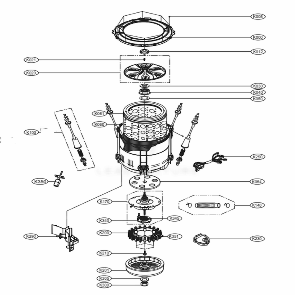 Tub Assembly Diagram and Parts List for WT4901CW ABWEEUS LG Washer