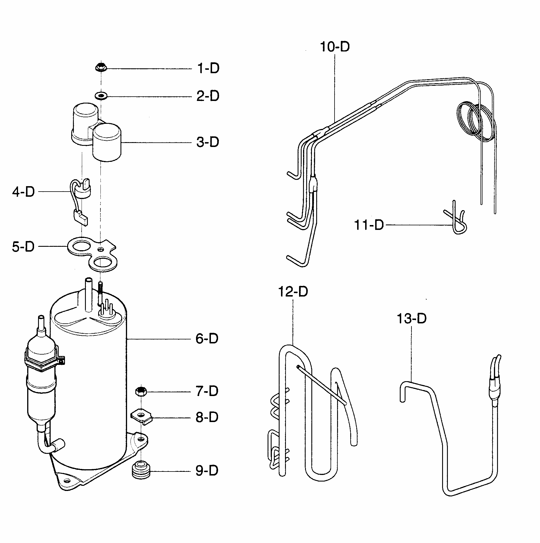 Compressor Parts Diagram and Parts List for 58075119500  Kenmore Air Conditioner