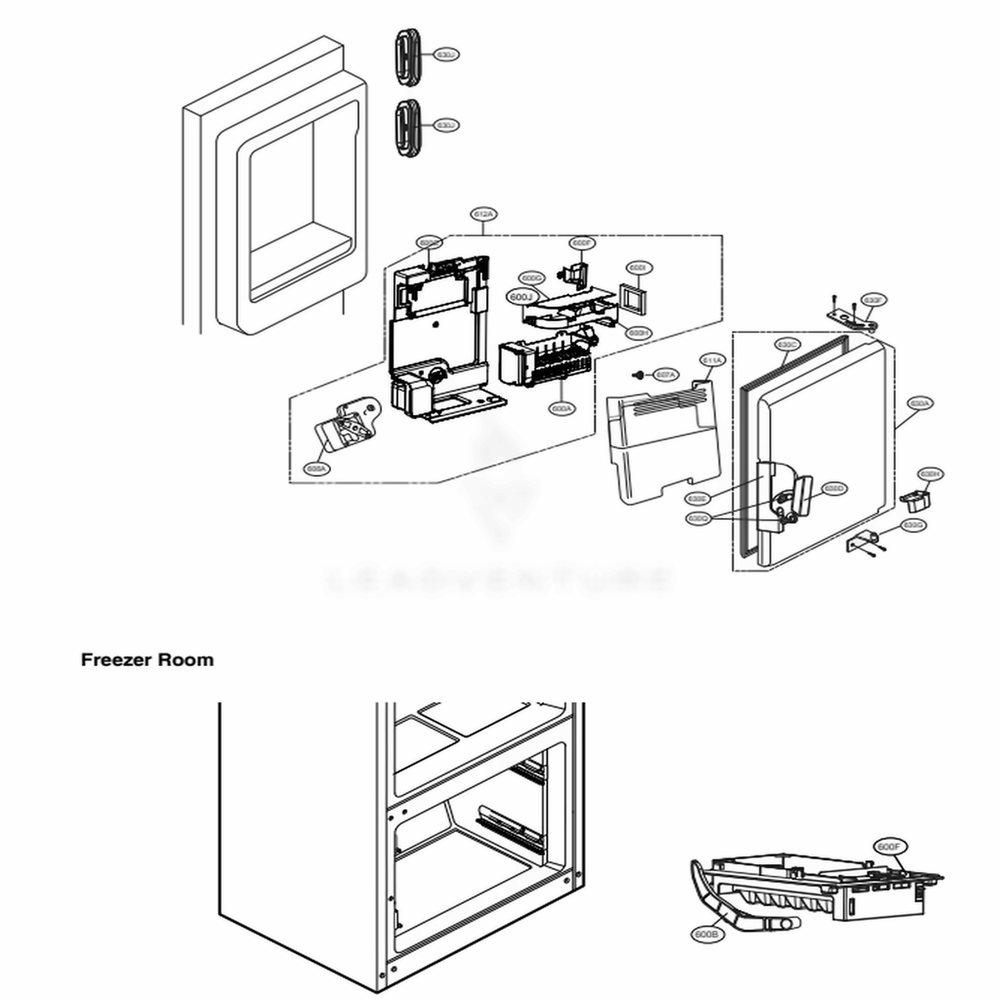 Ice Maker And Ice Bin Parts Diagram and Parts List for LFXS29766S ASTCNA1 LG Refrigerator