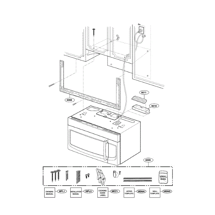 Installation Diagram and Parts List for LMV2073ST 00 LG Microwave Oven Combo