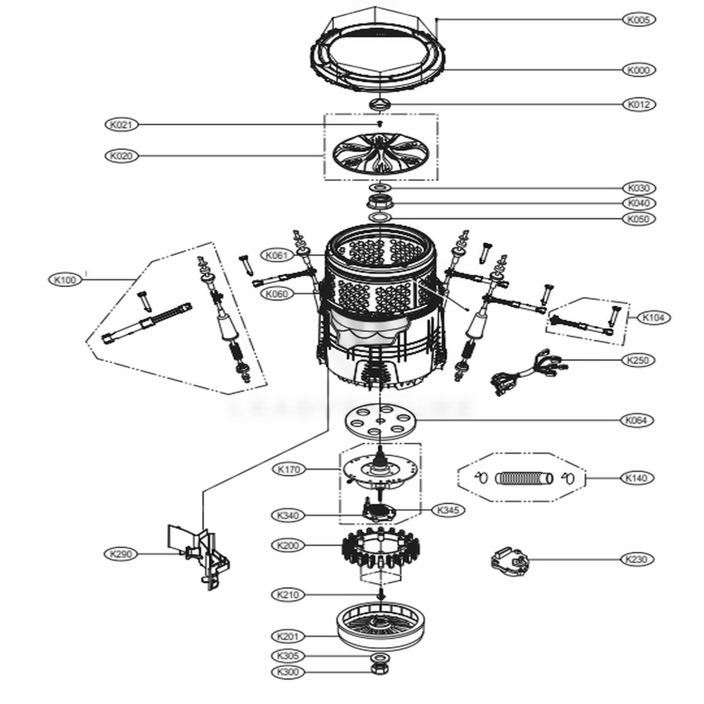 Tub Assembly Diagram and Parts List for WT1901CW ABWETUS LG Washer