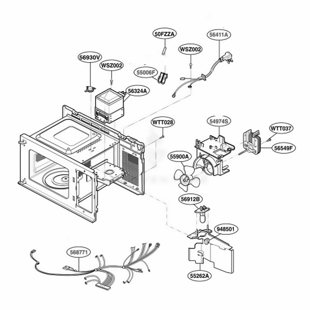 Interior Parts 1 Diagram and Parts List for MA6511B CBKEGSE LG Wall Oven