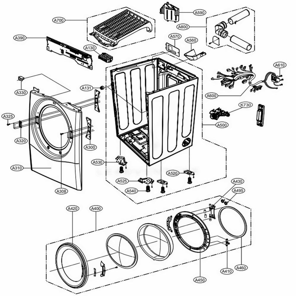 Cabinet And Door Assembly: Electric Type Diagram and Parts List for DLEX4000W ABWEEUS LG Dryer