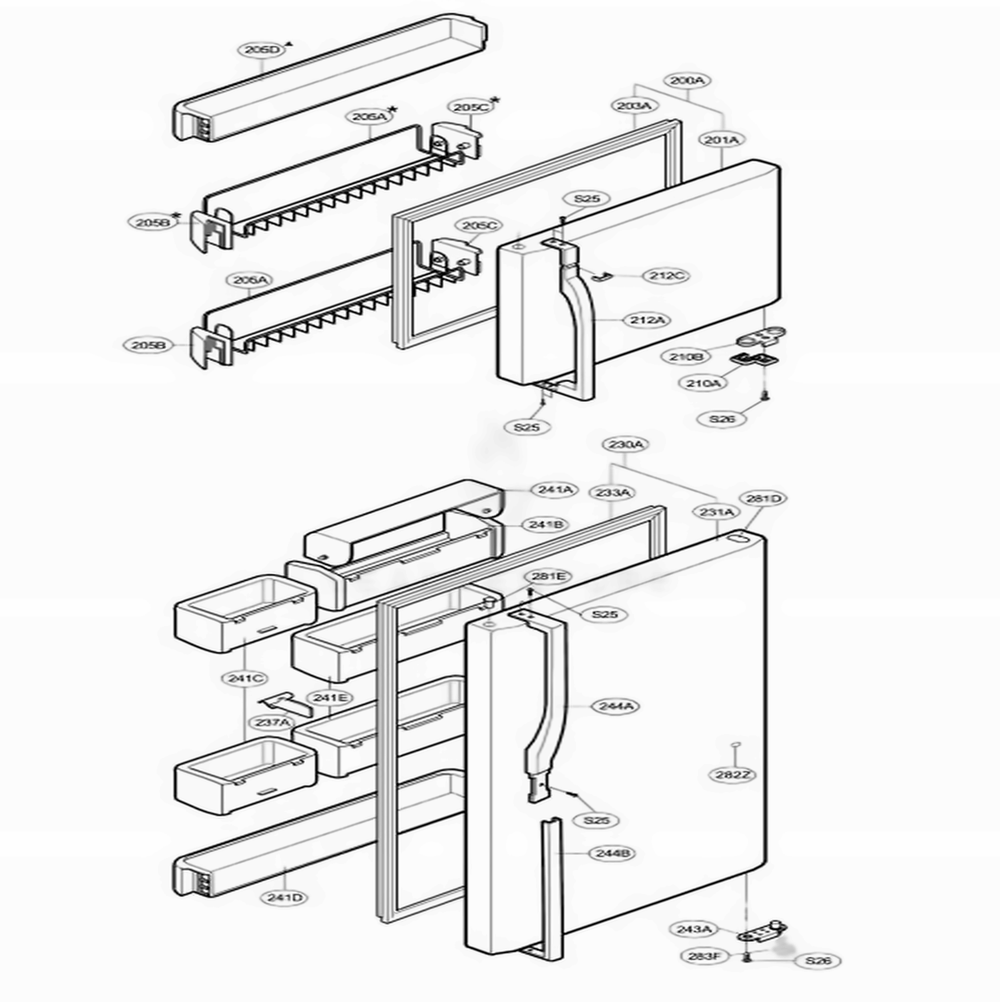 Door Parts Diagram and Parts List for 66922 ASWCSCA LG Refrigerator