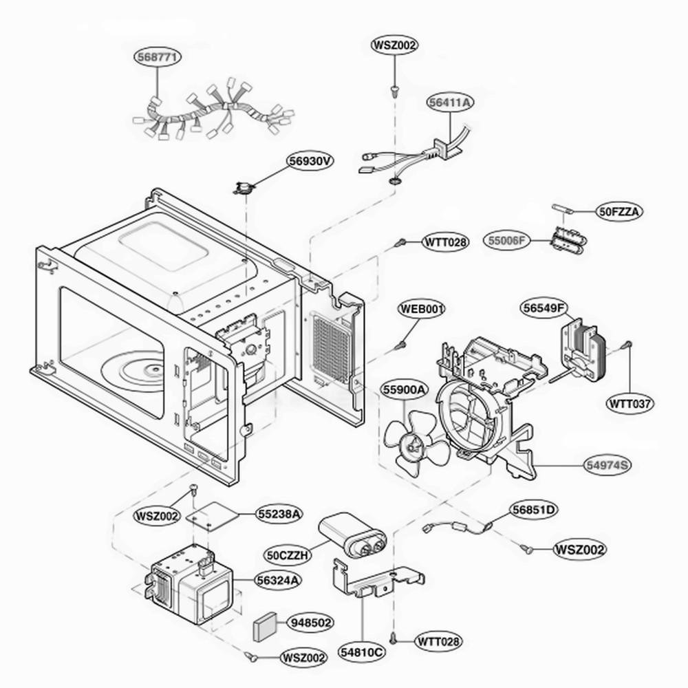 Interior Parts 1 Diagram and Parts List for MA7005ST CS1EGSE LG Wall Oven