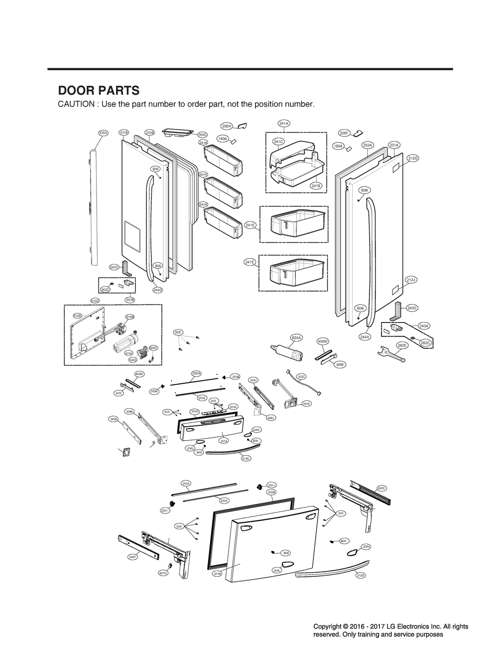 Door Parts Diagram and Parts List for GR-L24GHSJM ASTCNA2 LG Refrigerator