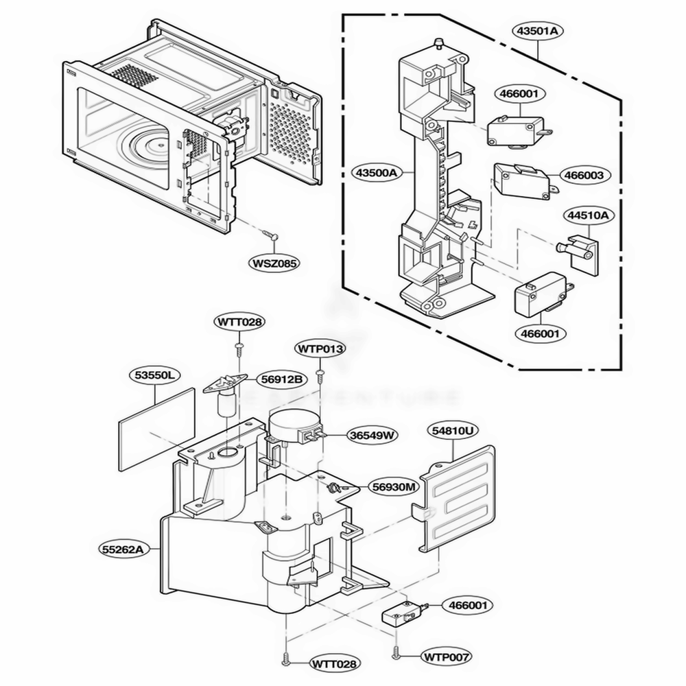 Latch Board Parts Diagram and Parts List for JMC9158AAB AB1EJEN LG Wall Oven
