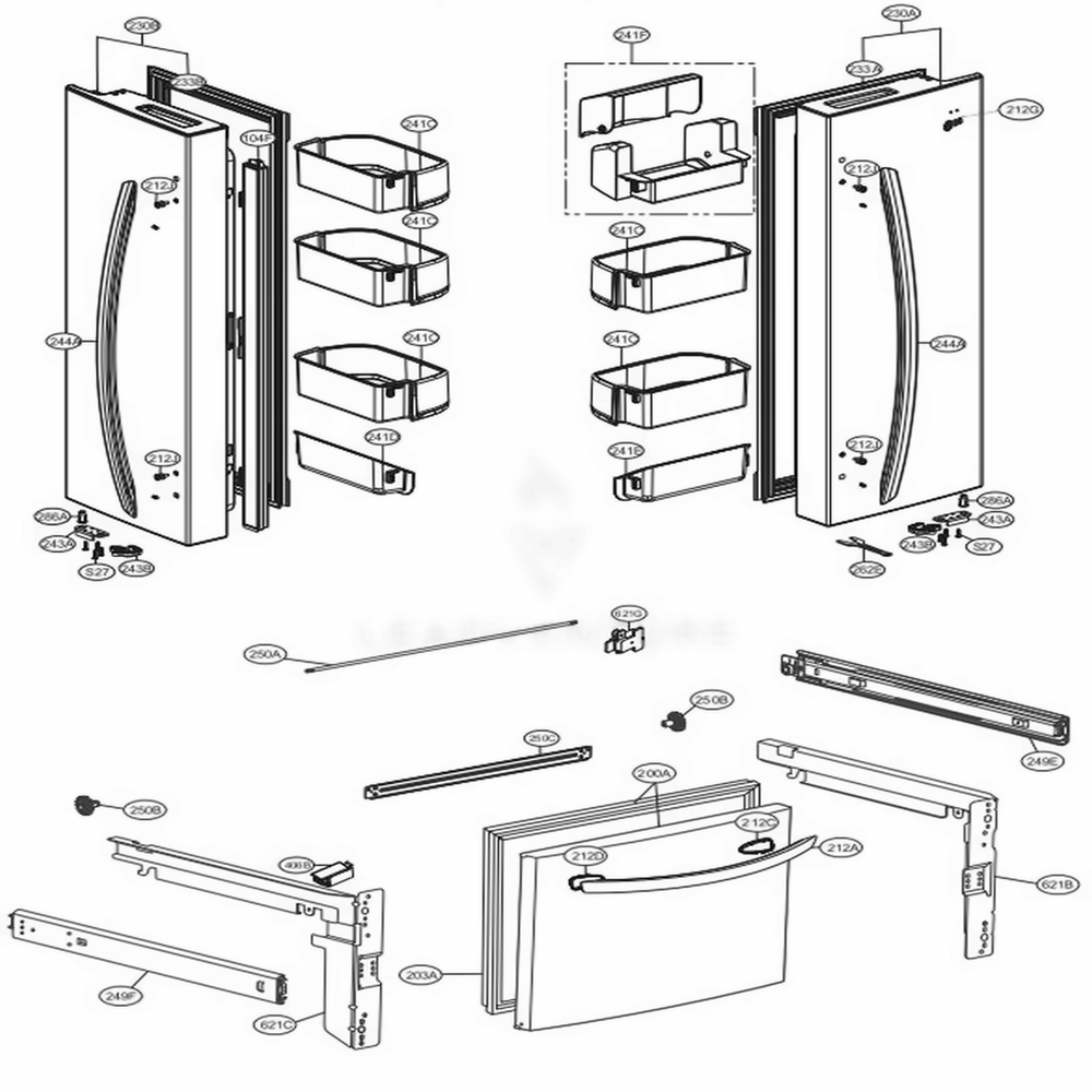 Door Parts Diagram and Parts List for LFC22770SW ASWCNA2 LG Refrigerator