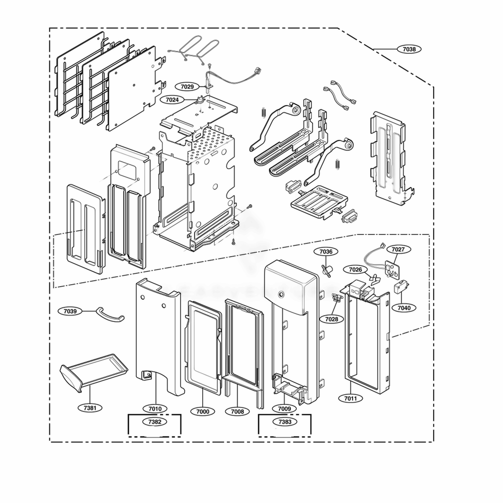 Toaster Parts Diagram and Parts List for 63299 ABKESEA LG Range