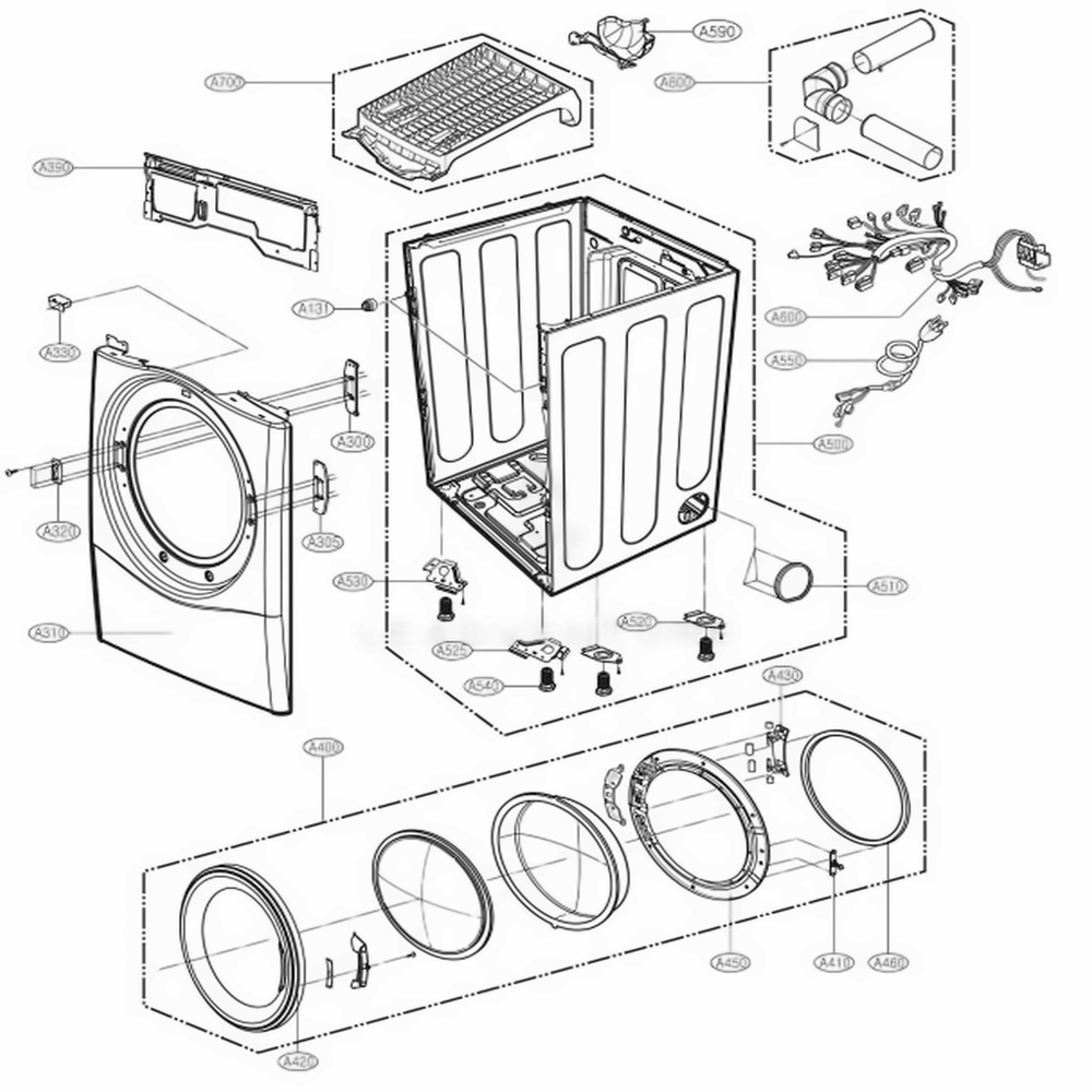 Cabinet And Door Assembly: Electric Type Diagram and Parts List for DLGX2502V ASSEEUS LG Dryer