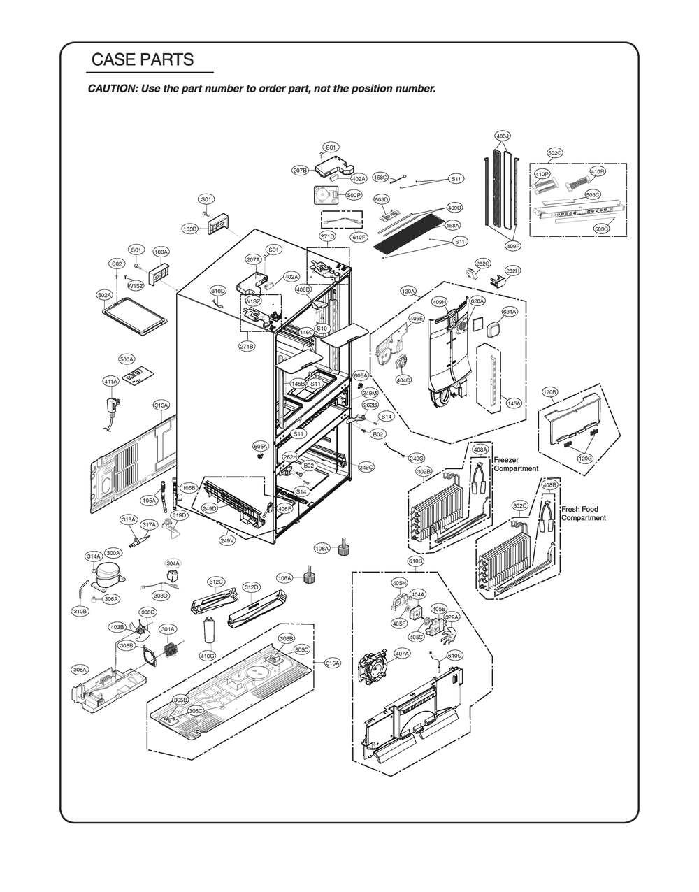 Case Parts Diagram and Parts List for GR-L31GHQXM AWBCSE1 LG Refrigerator