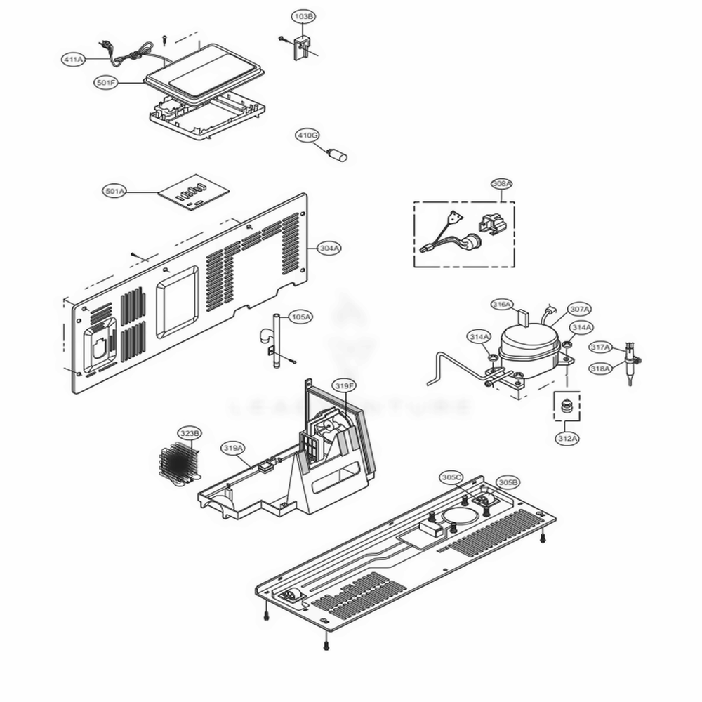 Mechanical Compartment Diagram and Parts List for LSXC22396D ASBCNA2 LG Refrigerator
