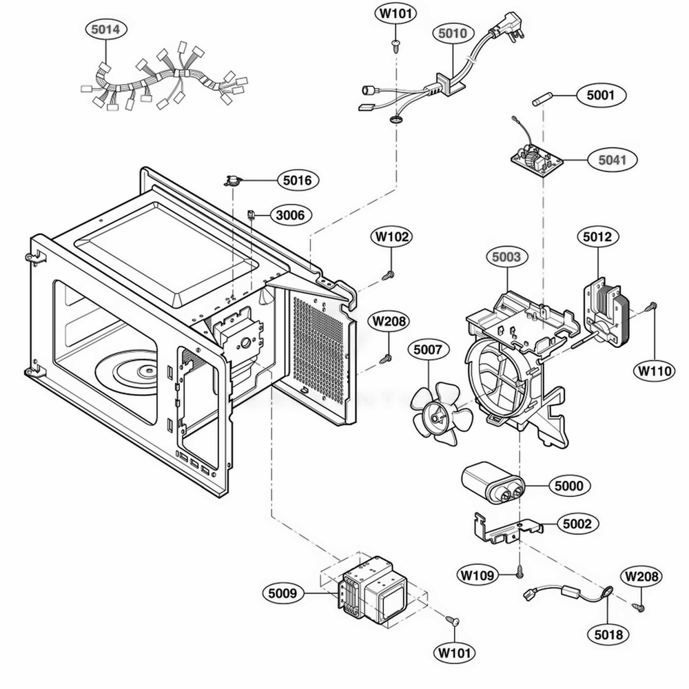Interior Parts 2 Diagram and Parts List for 62344 KBSESEA LG Wall Oven